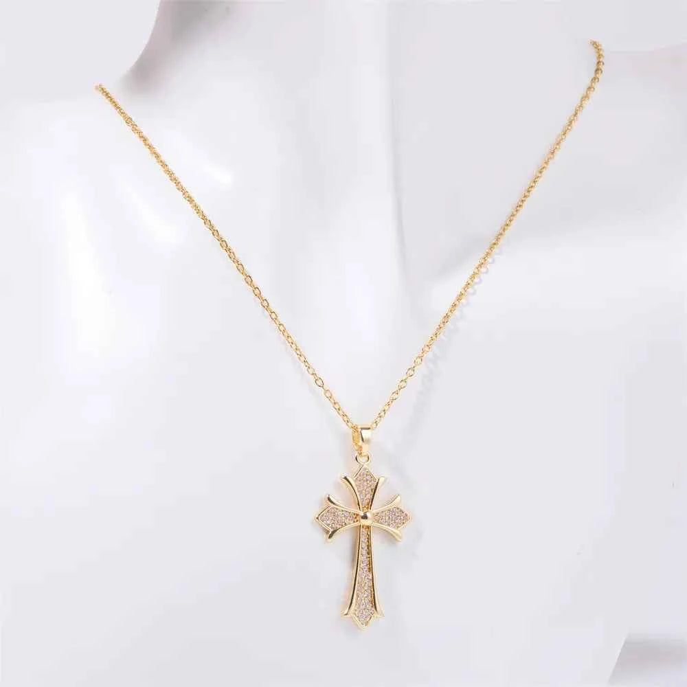Stainless Steel Inlaid Zircon Cross Necklace