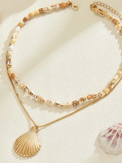 18K Gold-Plated Shell Layered Shell Pendant Necklace