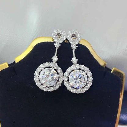 4 Carat Crystal Drop Dangle Earrings with Round Halo Design