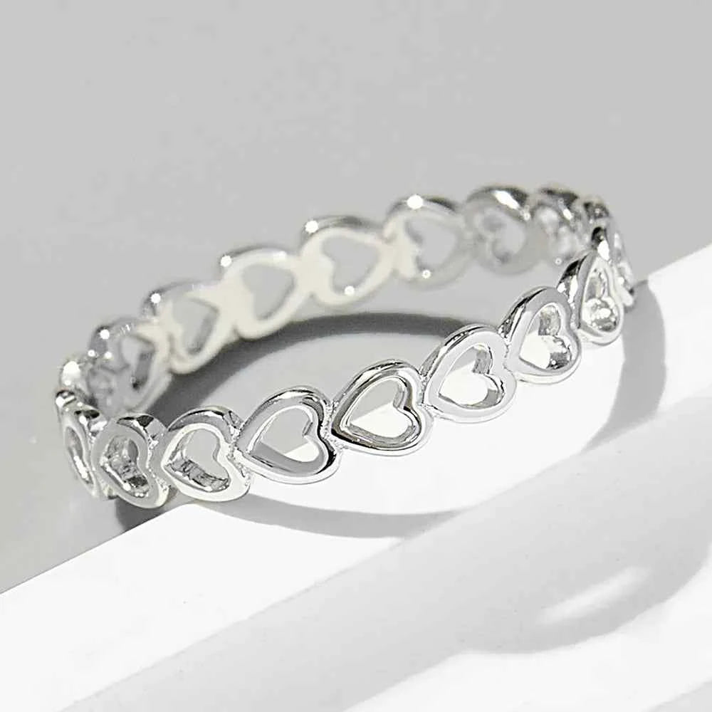 925 Sterling Silver Heart Link Ring