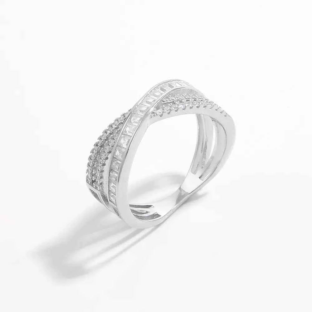 X Shape Inlaid Zircon 925 Sterling Silver Ring
