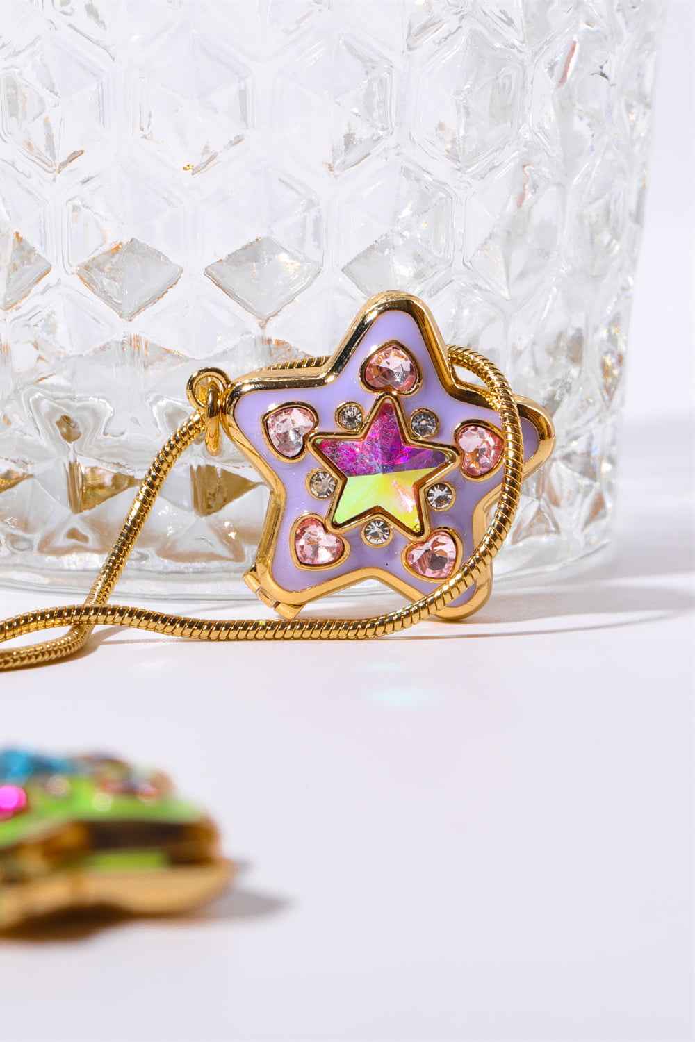 Rhinestone Decor Star Box Pendant Necklace