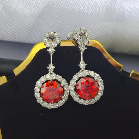 4 Carat Ruby Red Crystal Drop Earrings with Rhinestone Halo - Mr. Gem & Company