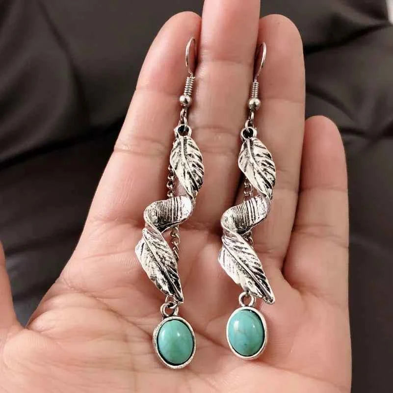 Alloy Leaf Artificial Turquoise Earrings