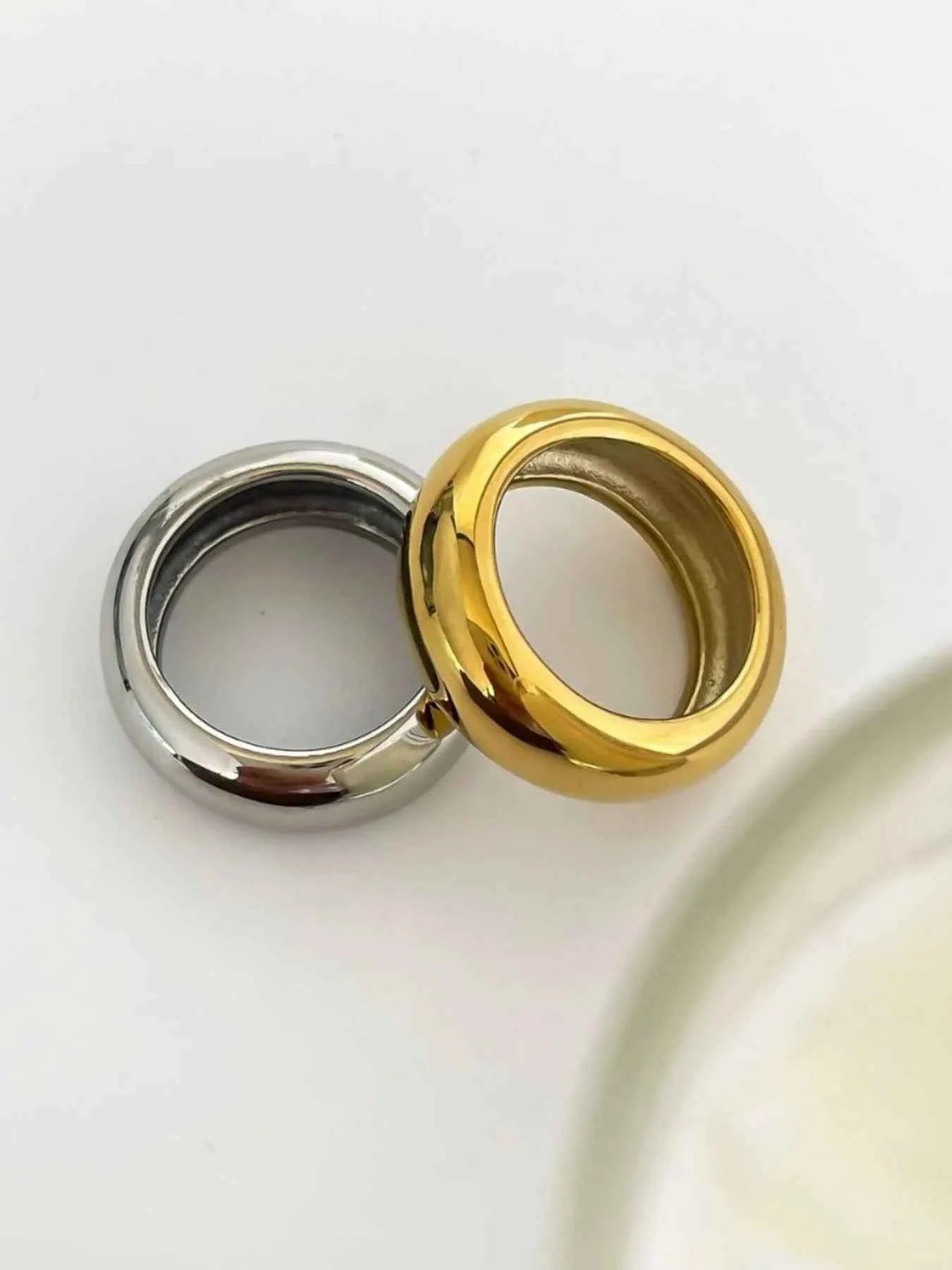 2-Piece 18K Gold-Plated Stainless Dome Band Rings