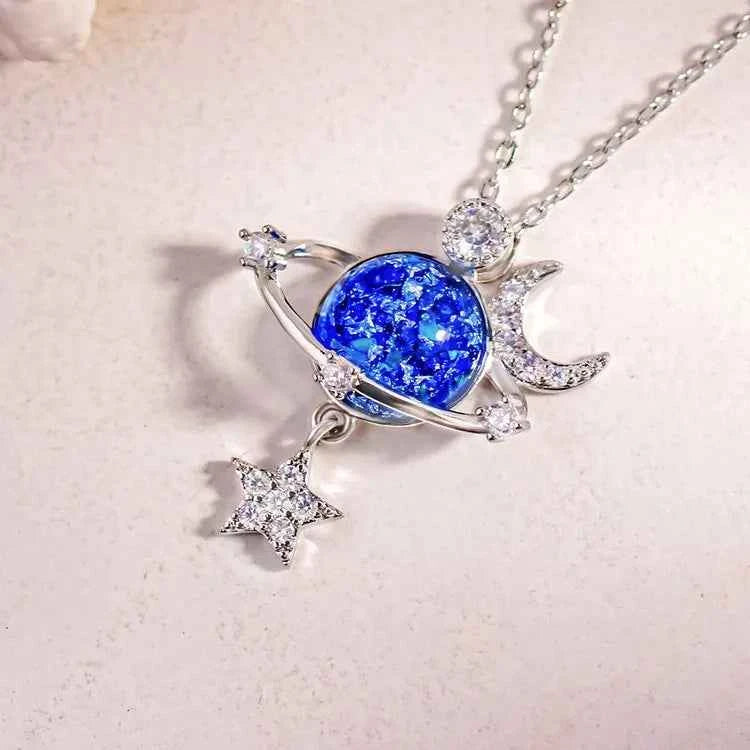 Starry Sky Inlaid Zircon Moon Star Necklace