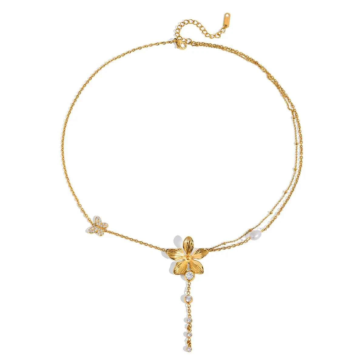 3-Piece 18K Gold-Plated Stainless Steel Flower Necklace