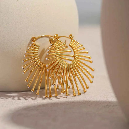 Golden Sunburst Fan Hoop Earrings