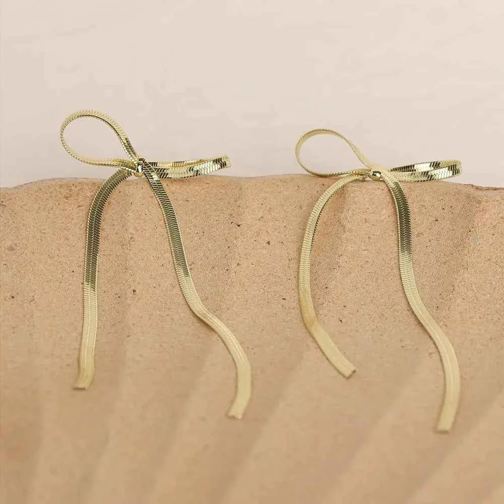 Stainless Steel Bow Bar Earrings