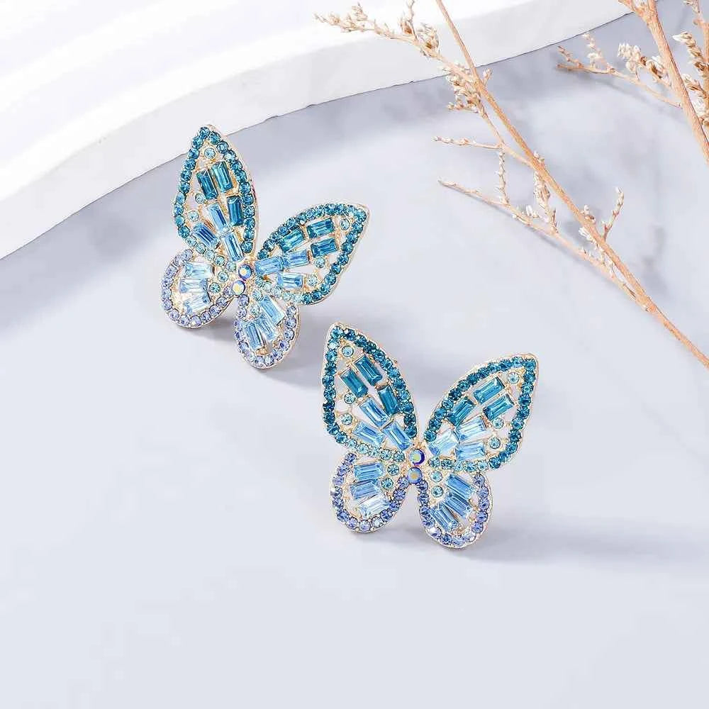 Alloy Inlaid Rhinestone Butterfly Earrings