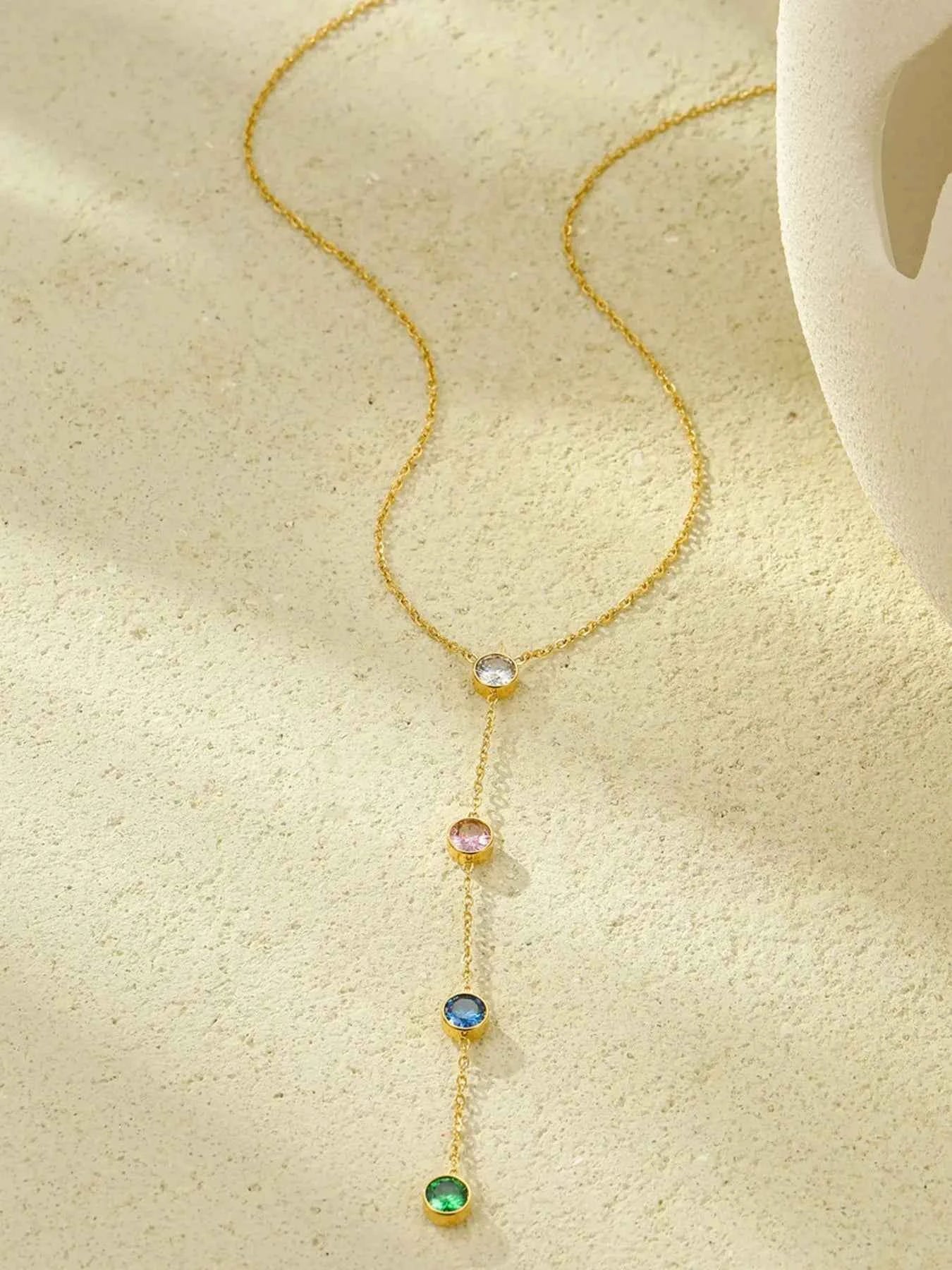 18K Gold-Plated Stainless Steel Zircon Y-Drop Necklace