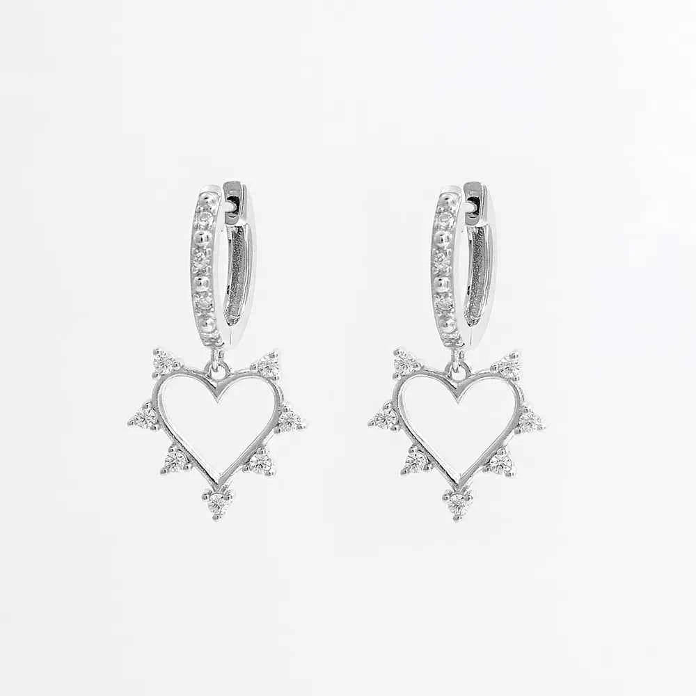 925 Sterling Silver Inlaid Zircon Heart Dangle Earrings