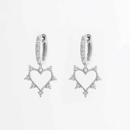 925 Sterling Silver Inlaid Zircon Heart Dangle Earrings