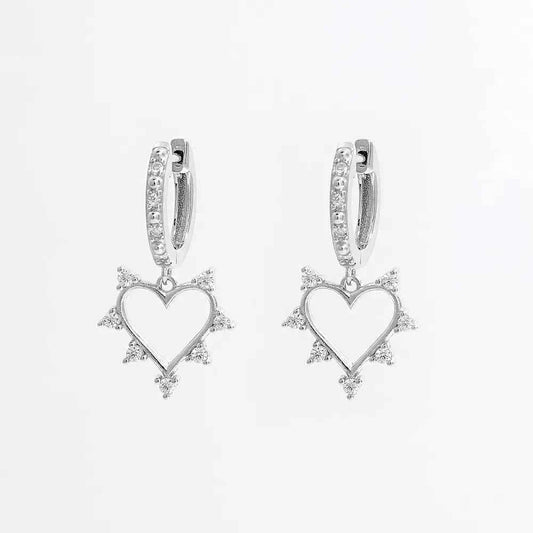 925 Sterling Silver Inlaid Zircon Heart Dangle Earrings
