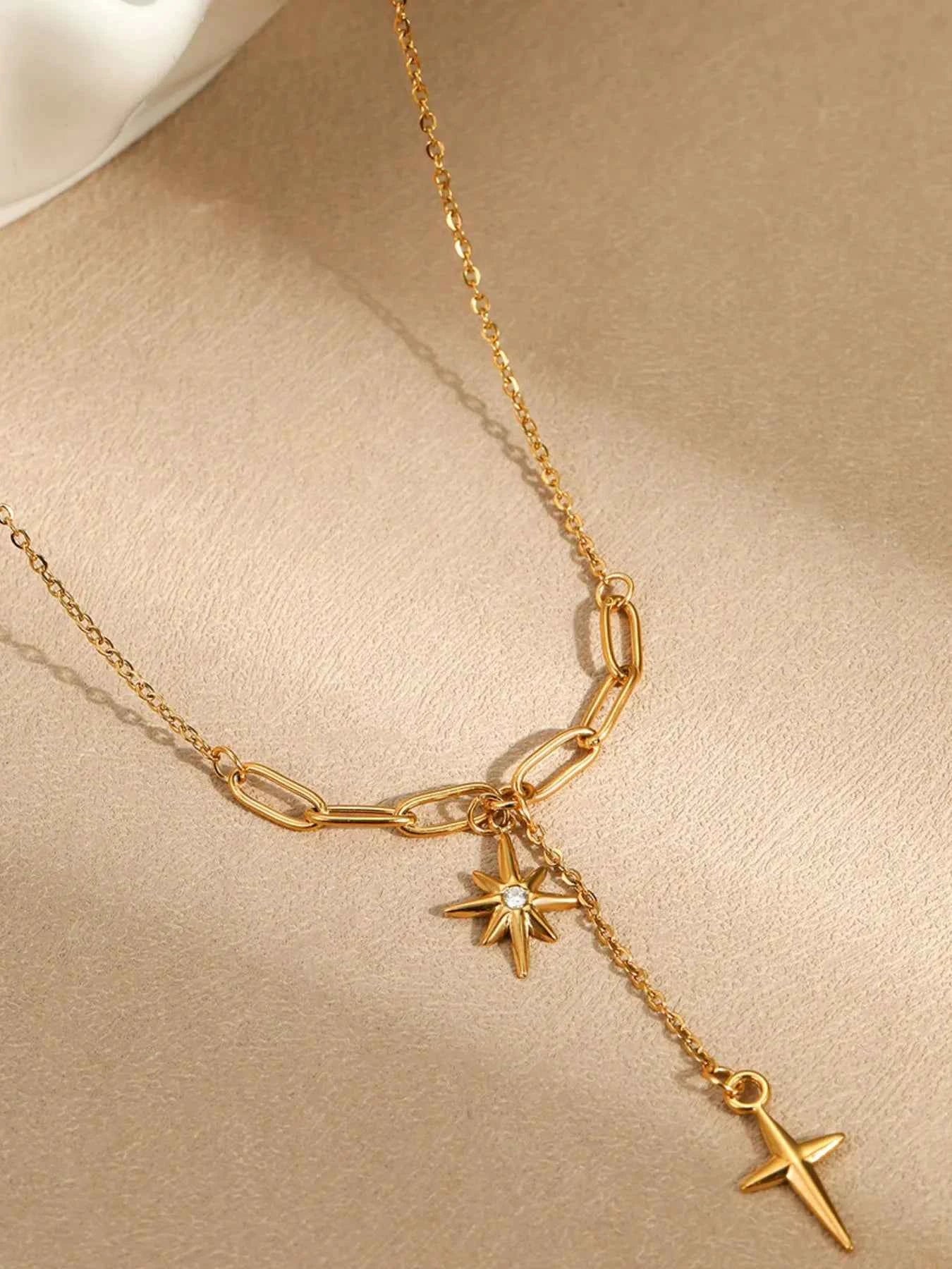18K Gold-Plated Star Cross Pendant Necklace