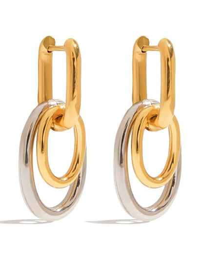 Stainless Steel Two-Tone Interlocked Hoop Earrings