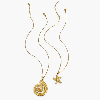 2-Piece 18K Gold-Plated Starfish Spiral Pendant Necklace