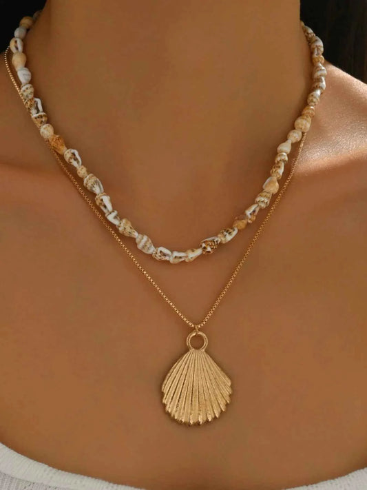 18K Gold-Plated Shell Layered Shell Pendant Necklace