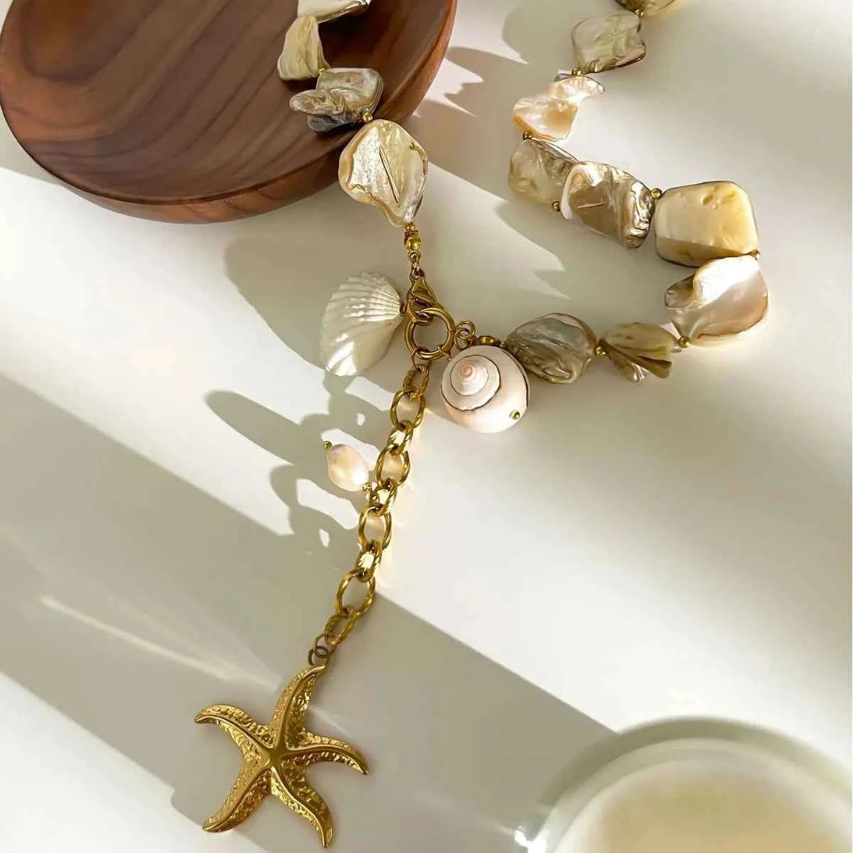 18K Gold-Plated Ocean Theme Necklace with Starfish Pendant