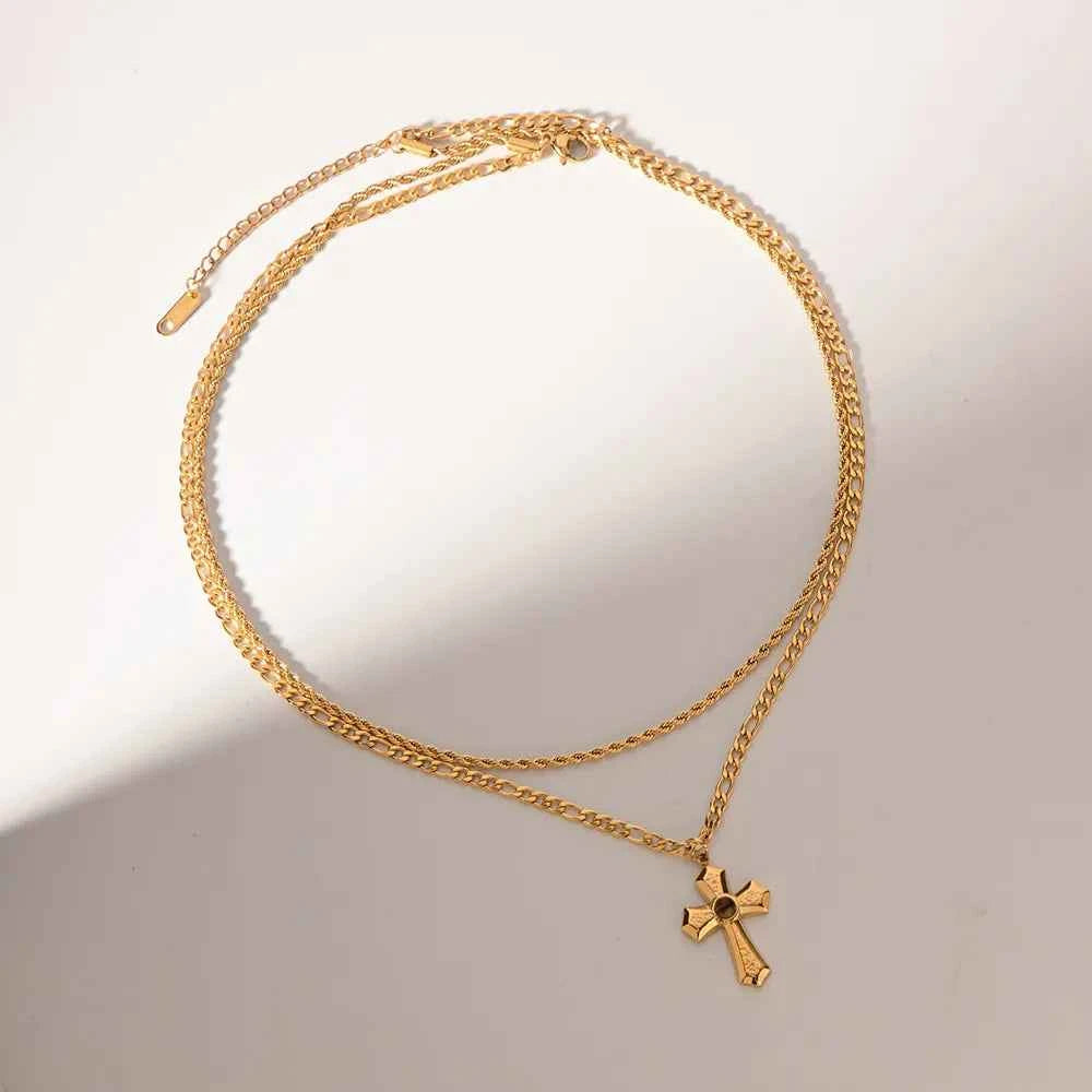18K Gold-Plated Double Layered Cross Necklace
