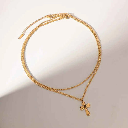 18K Gold-Plated Double Layered Cross Necklace