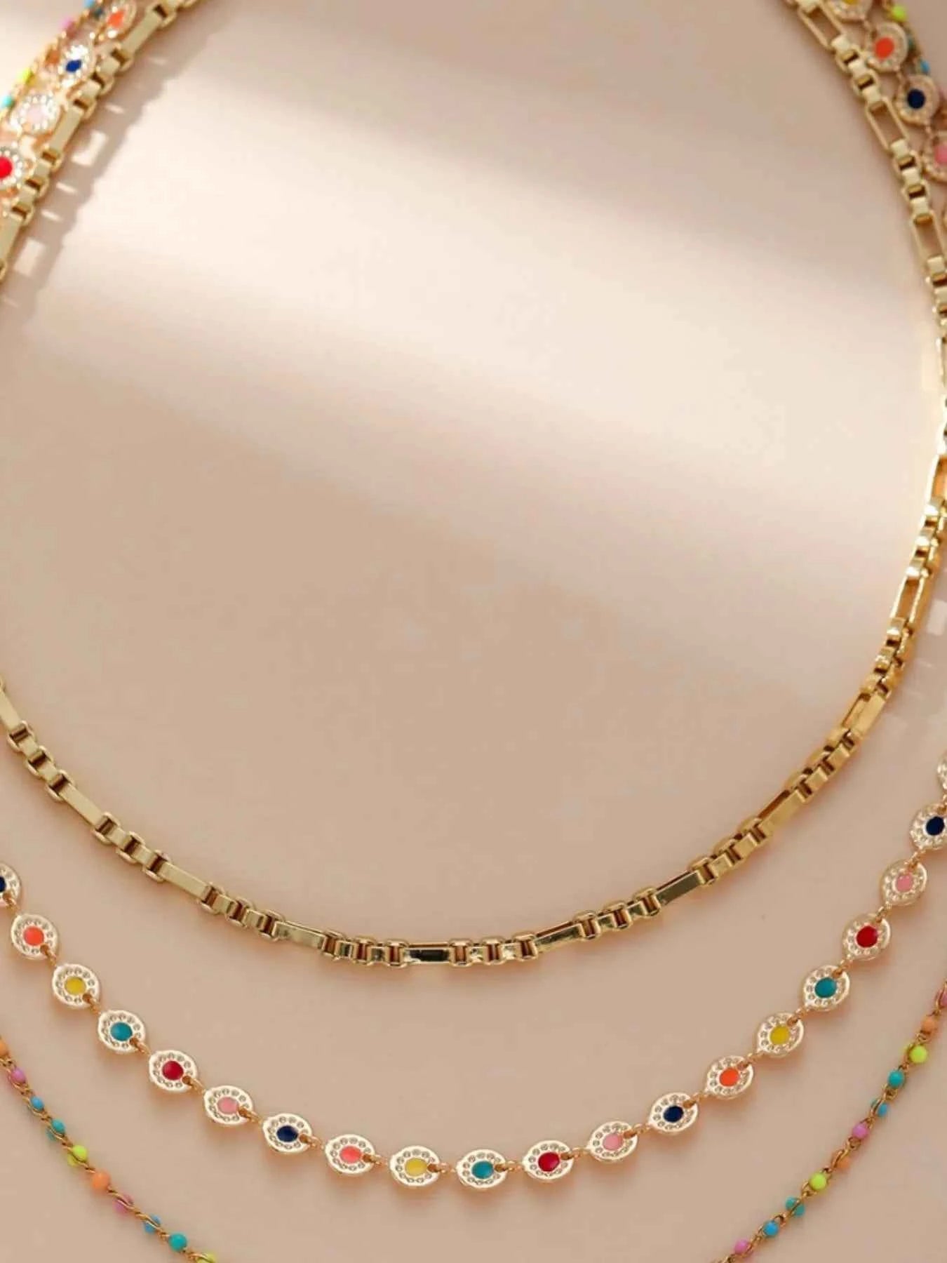 18K Gold-Plated Layered Resin Bead Necklace