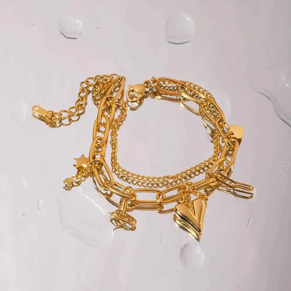 Stainless Steel Double Layered Charm Bracelet