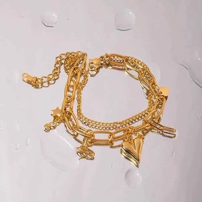 Stainless Steel Double Layered Charm Bracelet