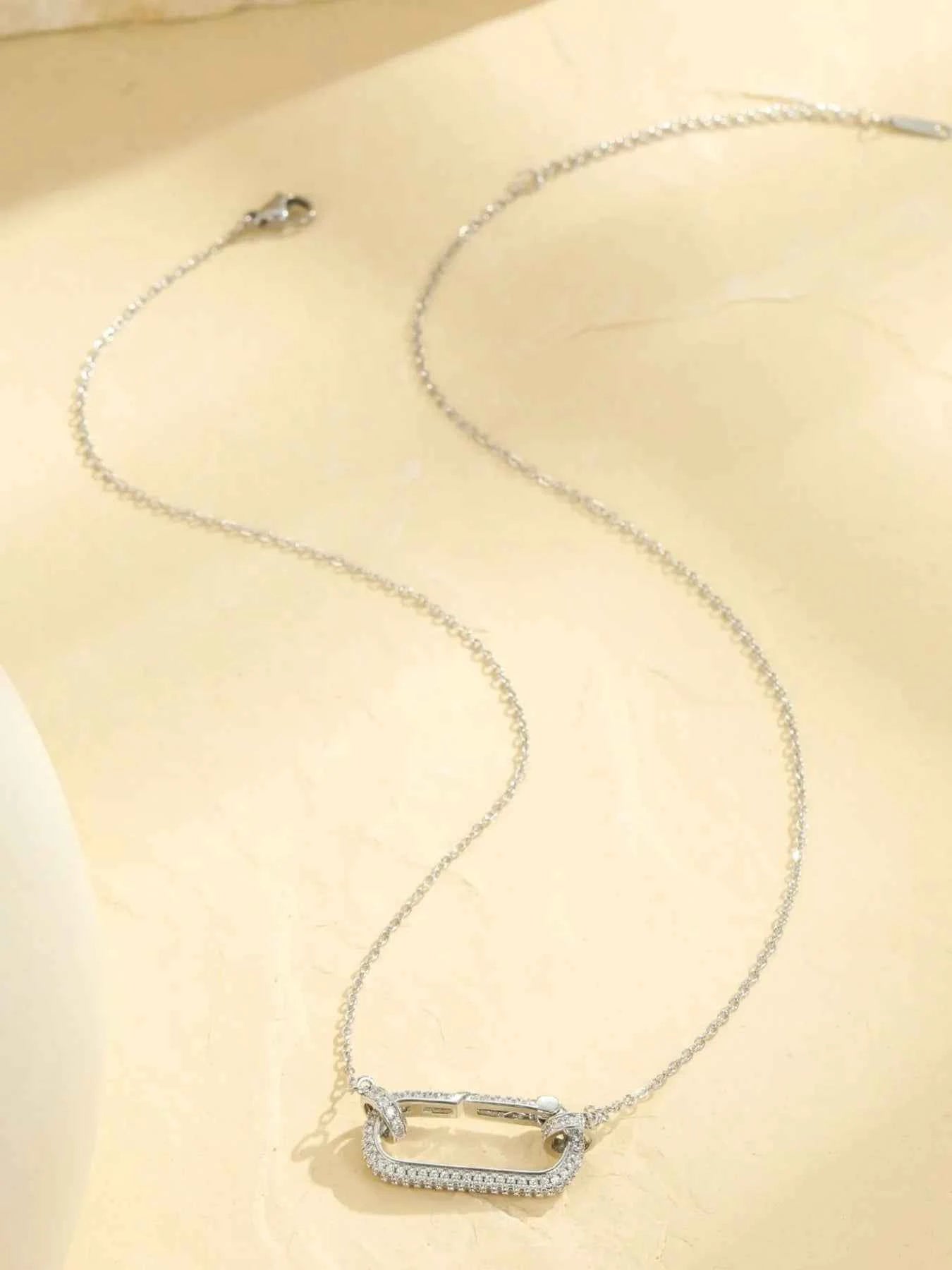 Stainless Steel Zircon Rectangle Pendant Necklace