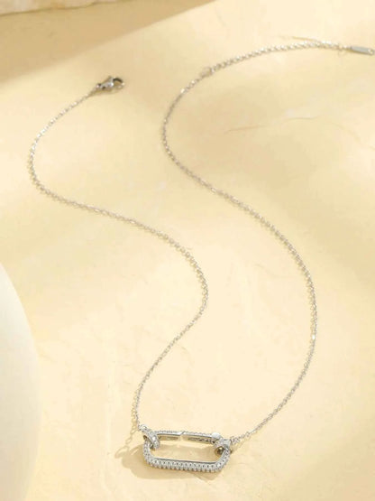 Stainless Steel Zircon Rectangle Pendant Necklace