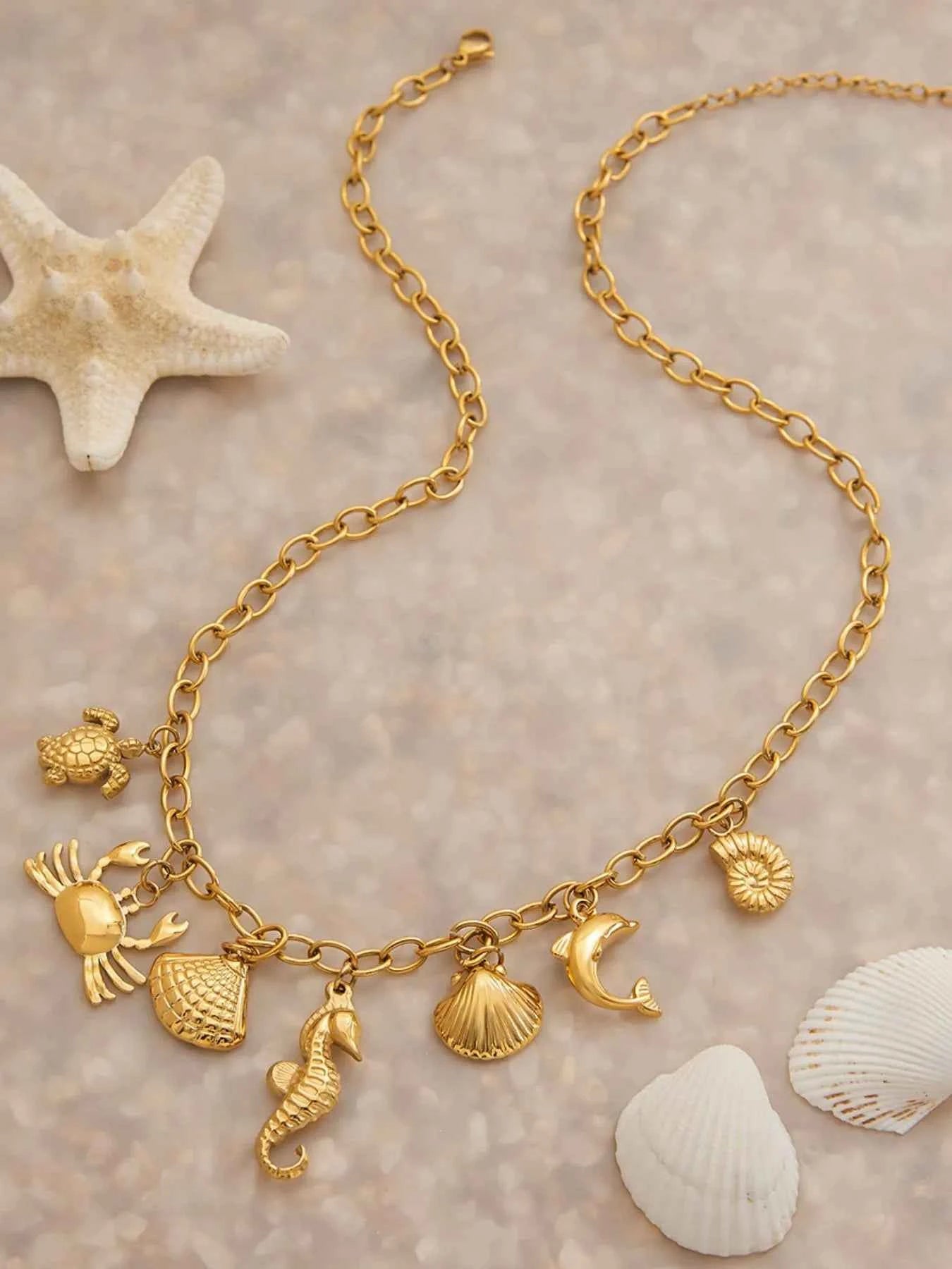 18K Gold-Plated Stainless Steel Ocean Theme Necklace