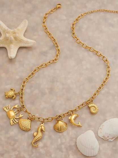 18K Gold-Plated Stainless Steel Ocean Theme Necklace