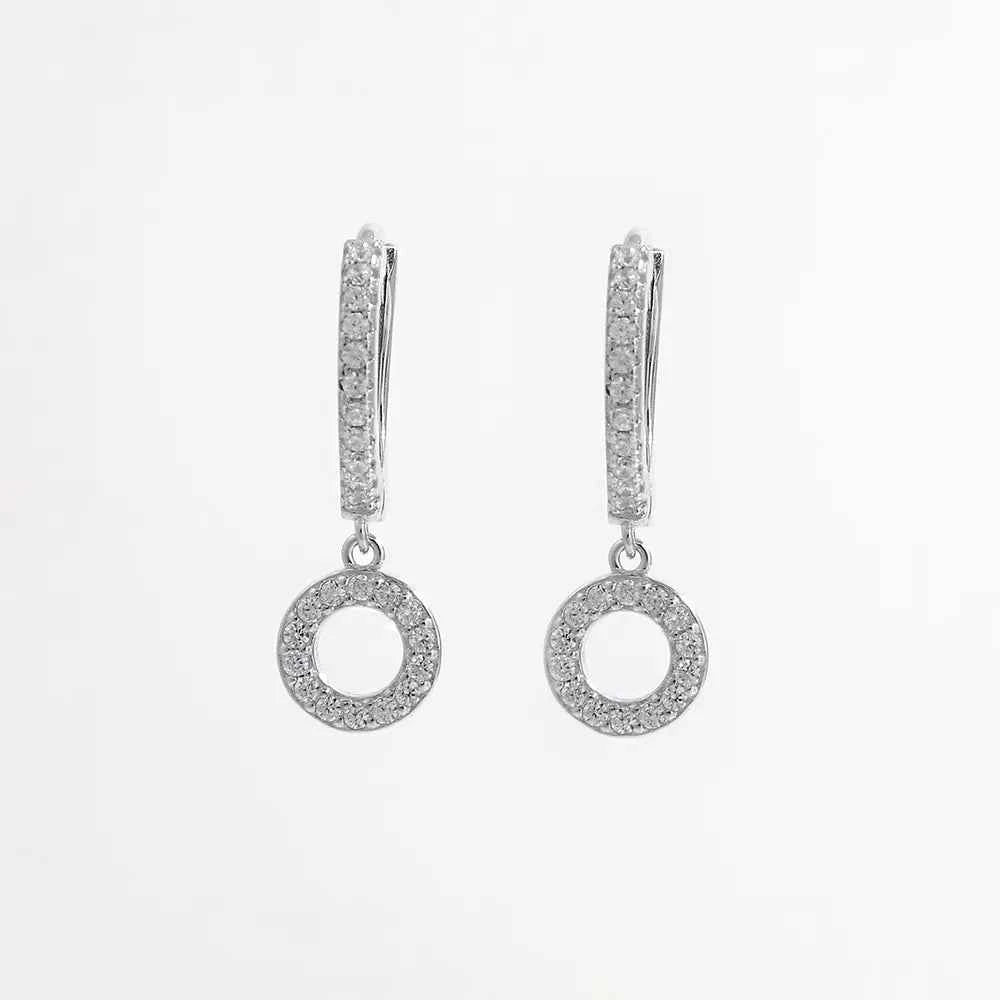 925 Sterling Silver Inlaid Zircon Hoop Dangle Earrings