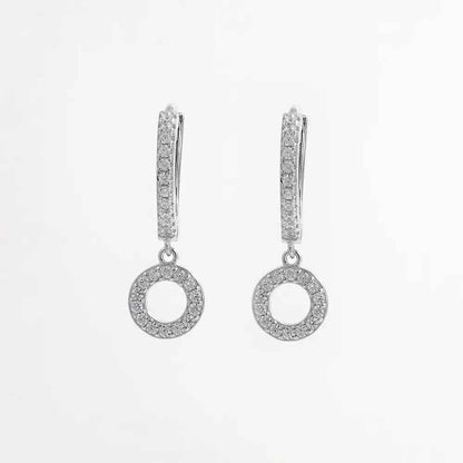 925 Sterling Silver Inlaid Zircon Hoop Dangle Earrings