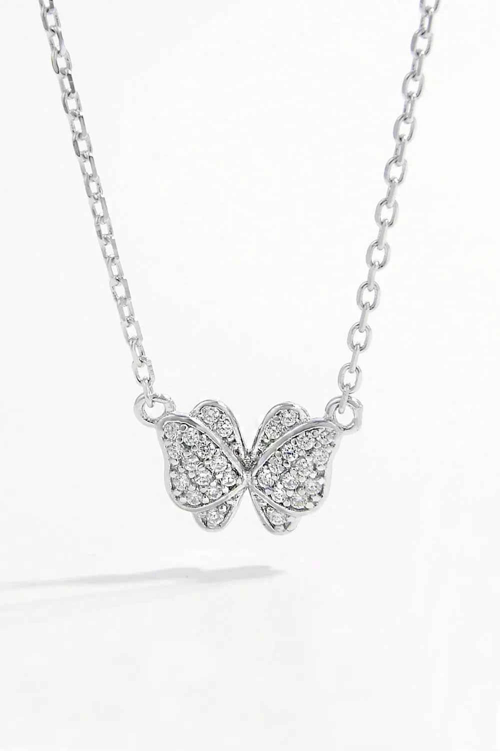 925 Sterling Silver Zircon Butterfly Pendant Necklace