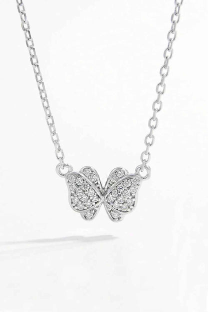 925 Sterling Silver Zircon Butterfly Pendant Necklace