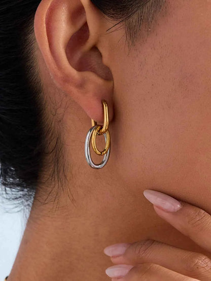 Stainless Steel Two-Tone Interlocked Hoop Earrings