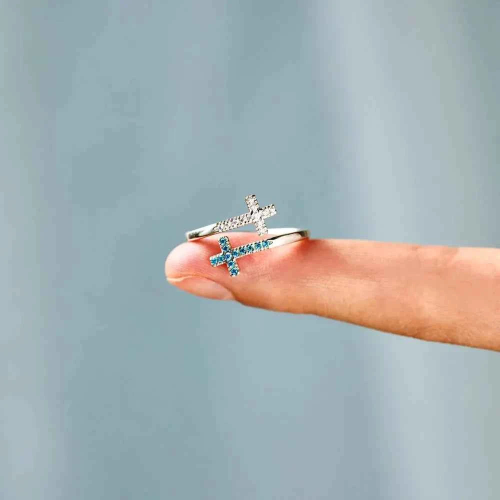 Zircon 925 Sterling Silver Double Cross Bypass Ring