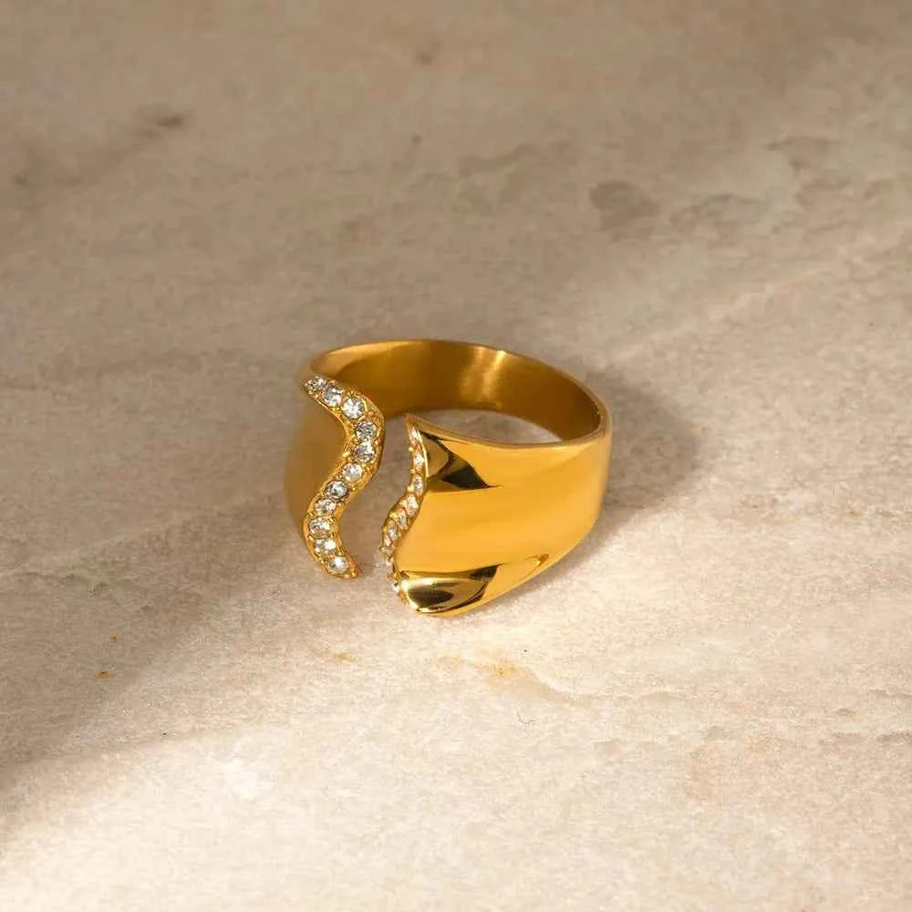 Stainless Steel Inlaid Rhinestone Bypass Ring