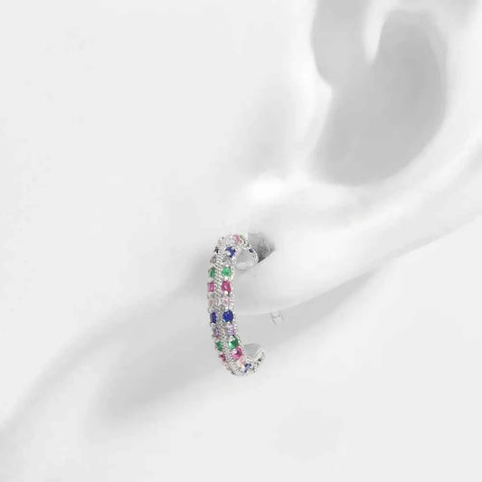 925 Sterling Silver Contrast Zircon Earrings