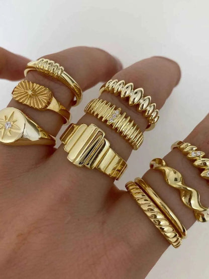 10-Piece 18K Gold-Plated Geometric Ring