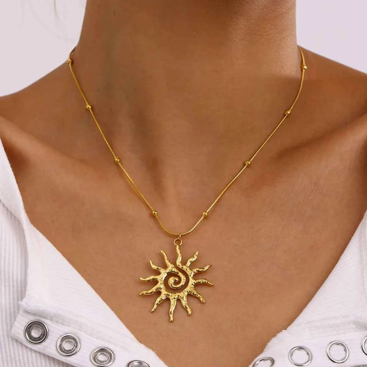18K Gold-Plated Sun Pendant Necklace