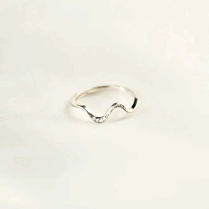 925 Sterling Silver Inlaid Zircon Wave Shape Ring