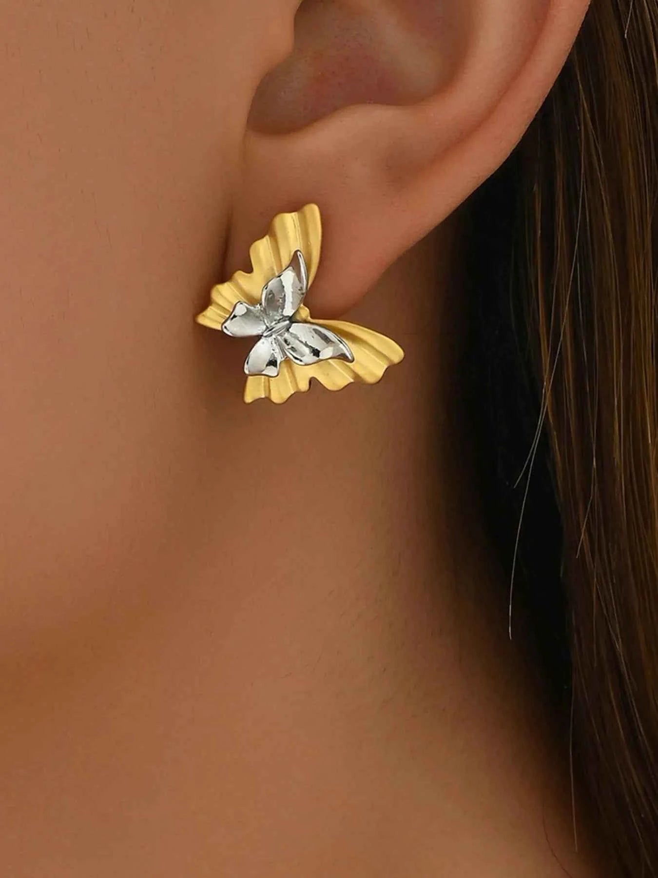 Two-Tone Stainless Steel Butterfly Earrings