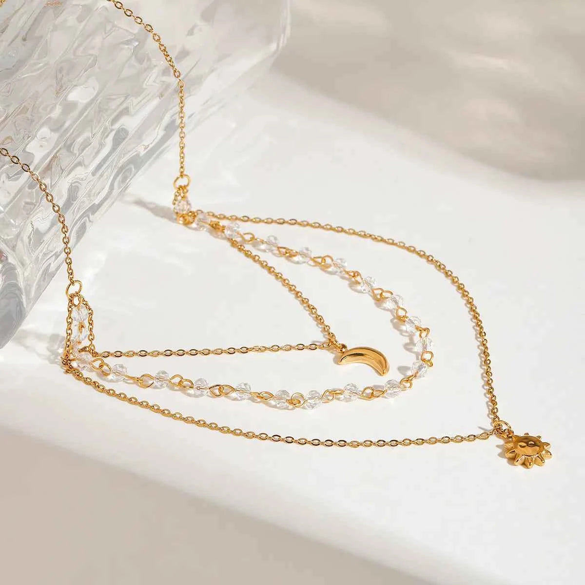 18K Gold-Plated Layered Moon Sun Pendant Necklace