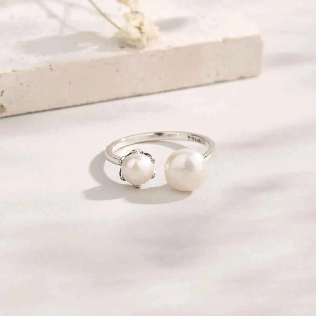Pearl 925 Sterling Silver Open Ring