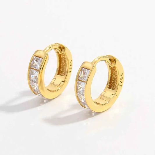 925 Sterling Silver Inlaid Zircon Huggie Earrings