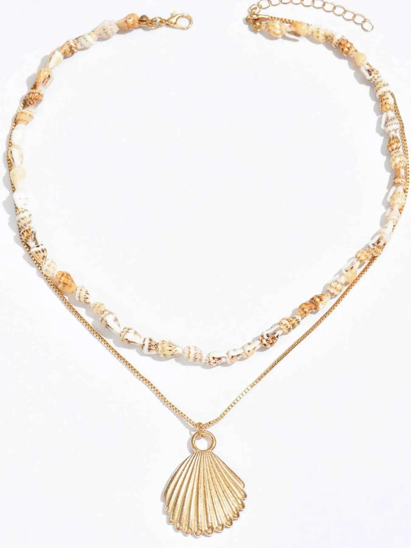 18K Gold-Plated Shell Layered Shell Pendant Necklace