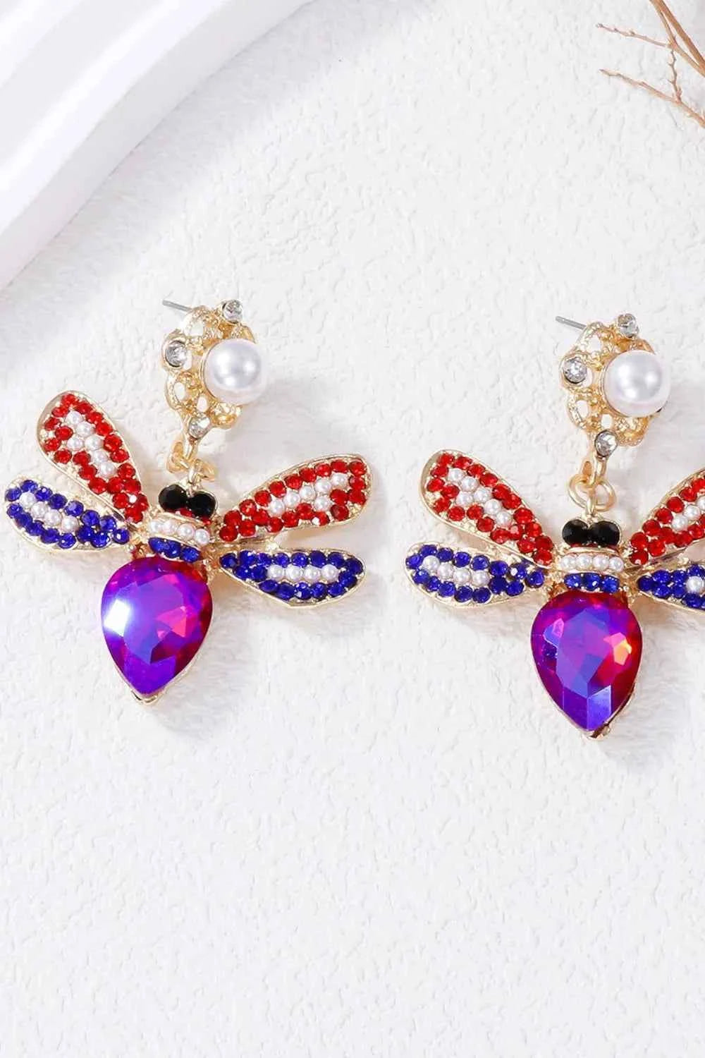 Natural Stone Bee Dangle Earrings