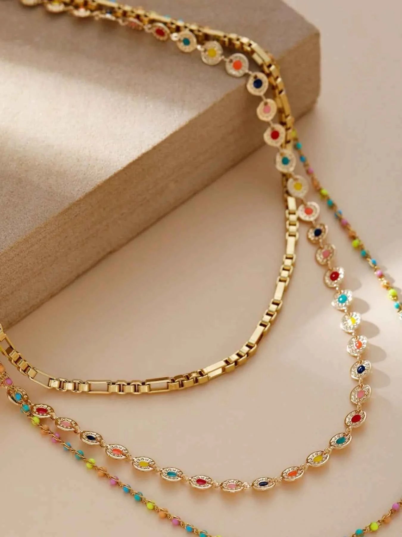 18K Gold-Plated Layered Resin Bead Necklace